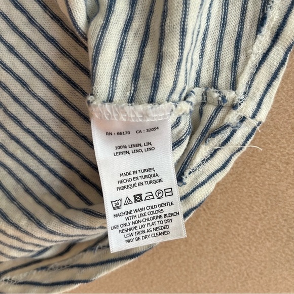Anthropologie Maeve Coastal 100% Linen Striped Horizon Short Sleeve Top in Small - Picture 8 of 10
